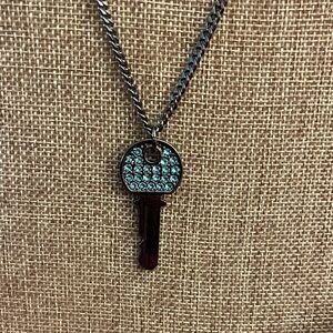 Key Pendant Necklace with Blue Crystals